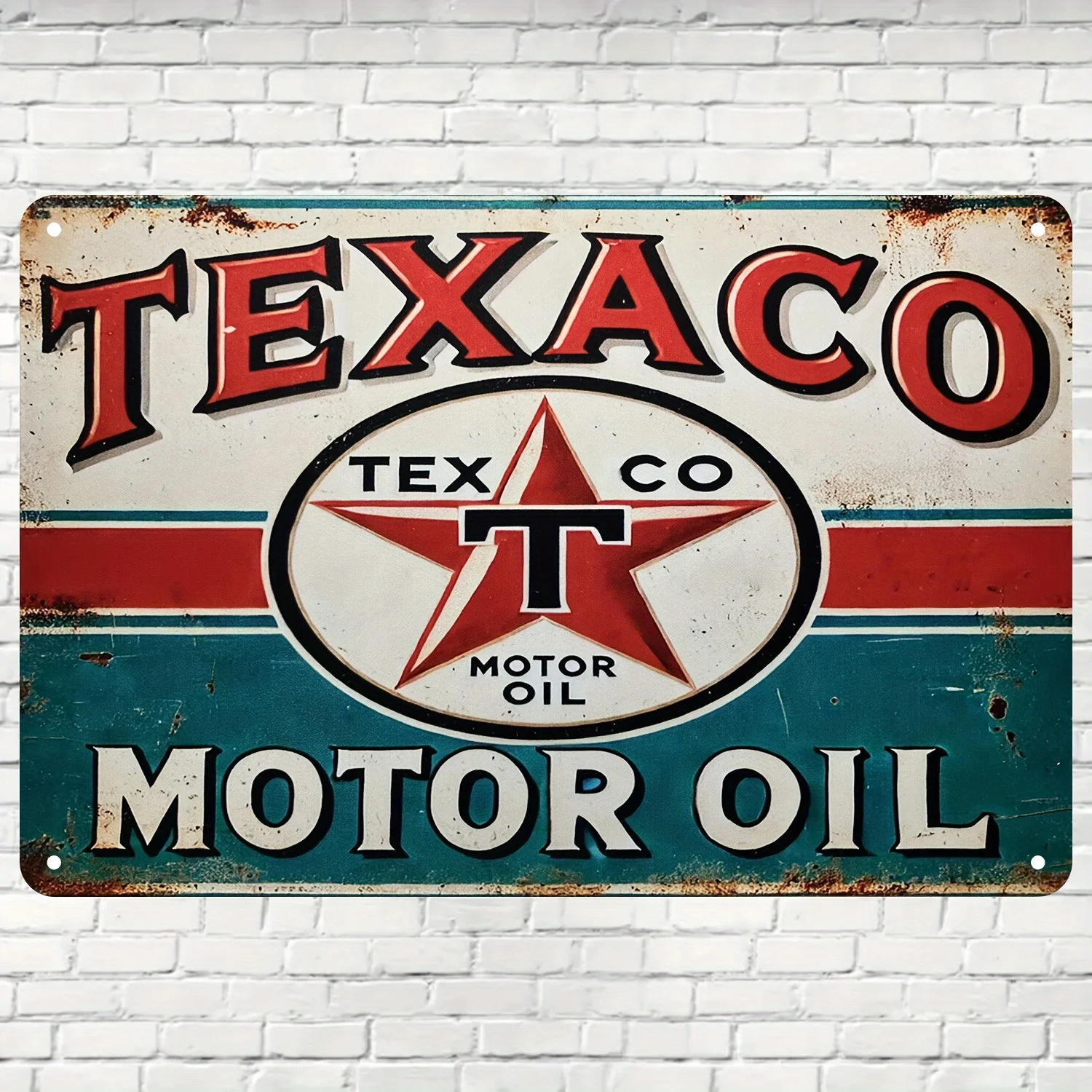 Vintage Texaco Gas Station Sign -  Retro Wall Decor with Red, White, and Blue Stripes, for Home, Bar, Cafe, or Man Cave, Bar Wal