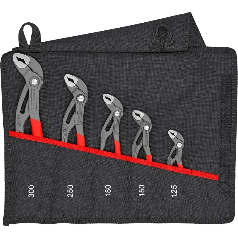 KNIPEX 5 Pc Pliers Cobra Set In Tool Roll, Black