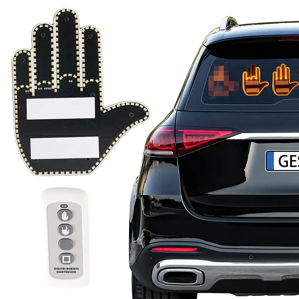 

Funny Car Finger Light With Remote Control Multifunctional Warning Light Anti Rear Collision Light Interactive Palm Light Panel