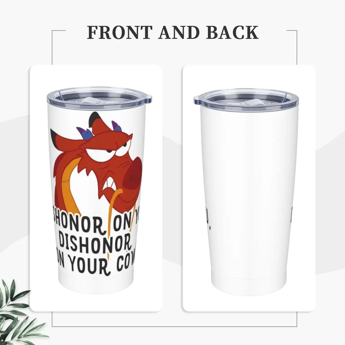 Stainless Steel Tumbler Mulan Mushu Coffee Mug bright Portable Hot Drinks Mugs Cup Beach Printed Water Bottle