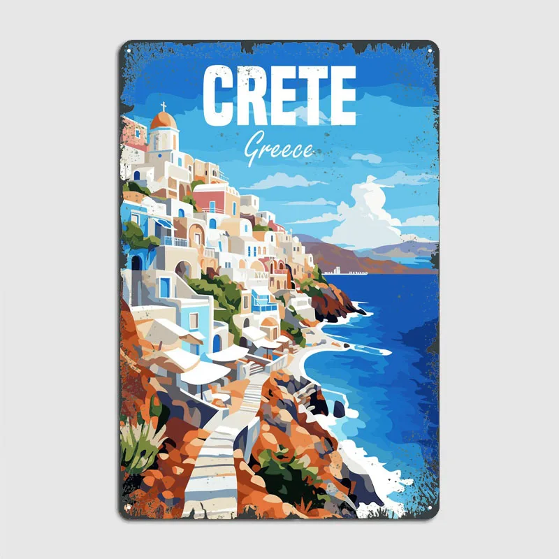 Crete Greece Plakat Metalowa Fototapeta Dostosowane Retro Metalowe Blaszane Znaki do Dekoracji Ściennych Dekoracja Domu Akcesoria Dekoracyjne