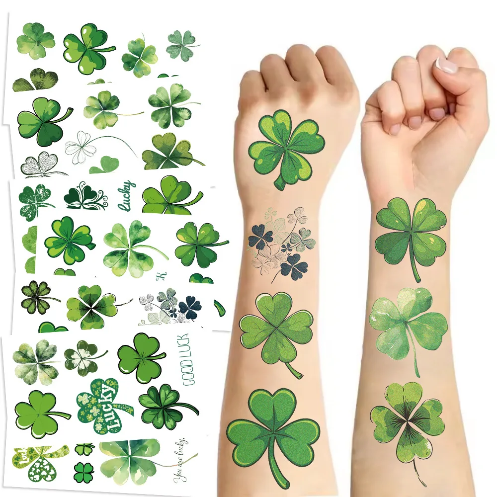 

10Pcs cartoon four-leaf clover tattoo sticker waterproof party party gift funny fun face sticker