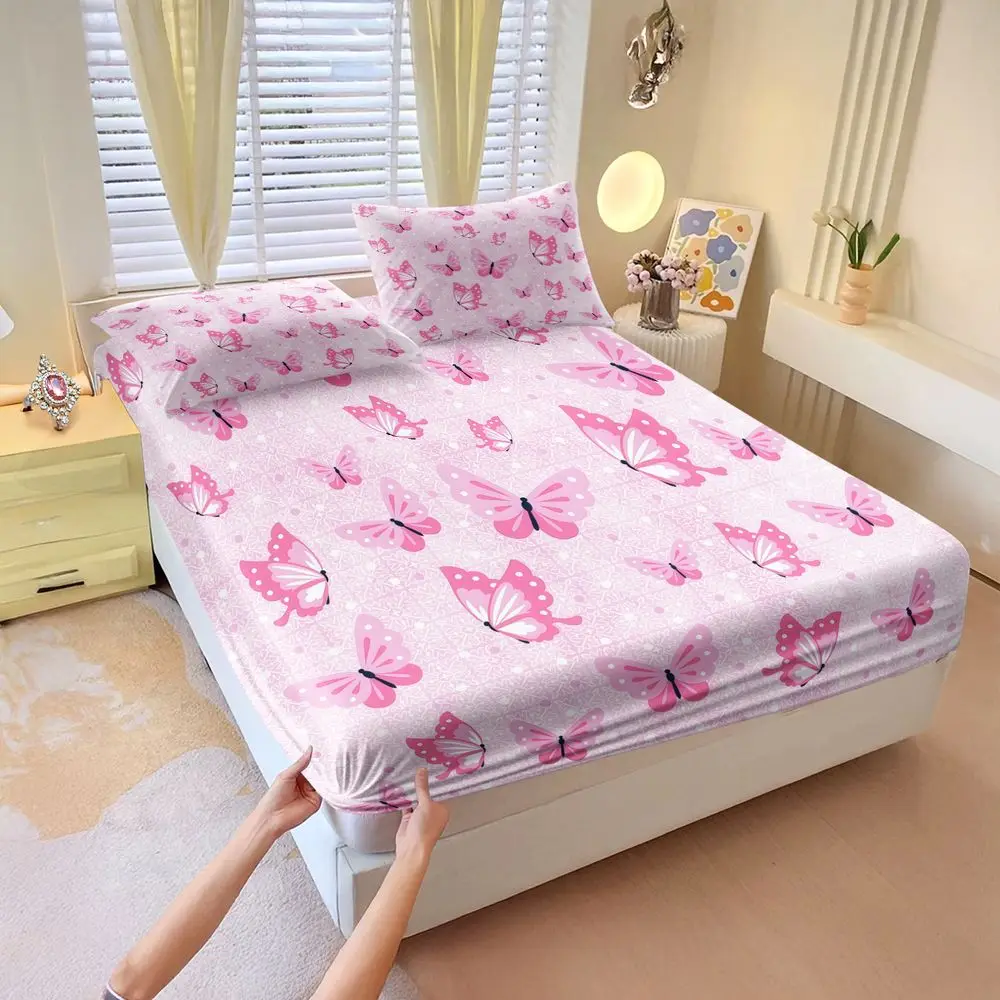 Butterfly Print Fitted Sheet Set Bed Sheet Set Digital Printed Bedding Soft Elastic Fabric for Bedroom Decor Home Gifts