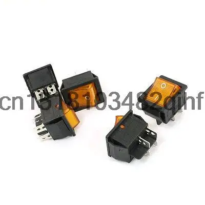 15A 250VAC 20A 125VAC DPST ON/OFF Yellow Indicator 4Pin Rocker Switch 5 Pcs