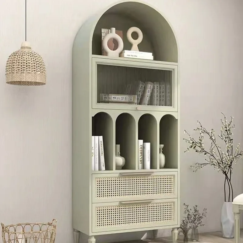 

American bookcase light luxury floor small bookshelf French retro arched decorative wine cabinet Nordic dining side cabinet