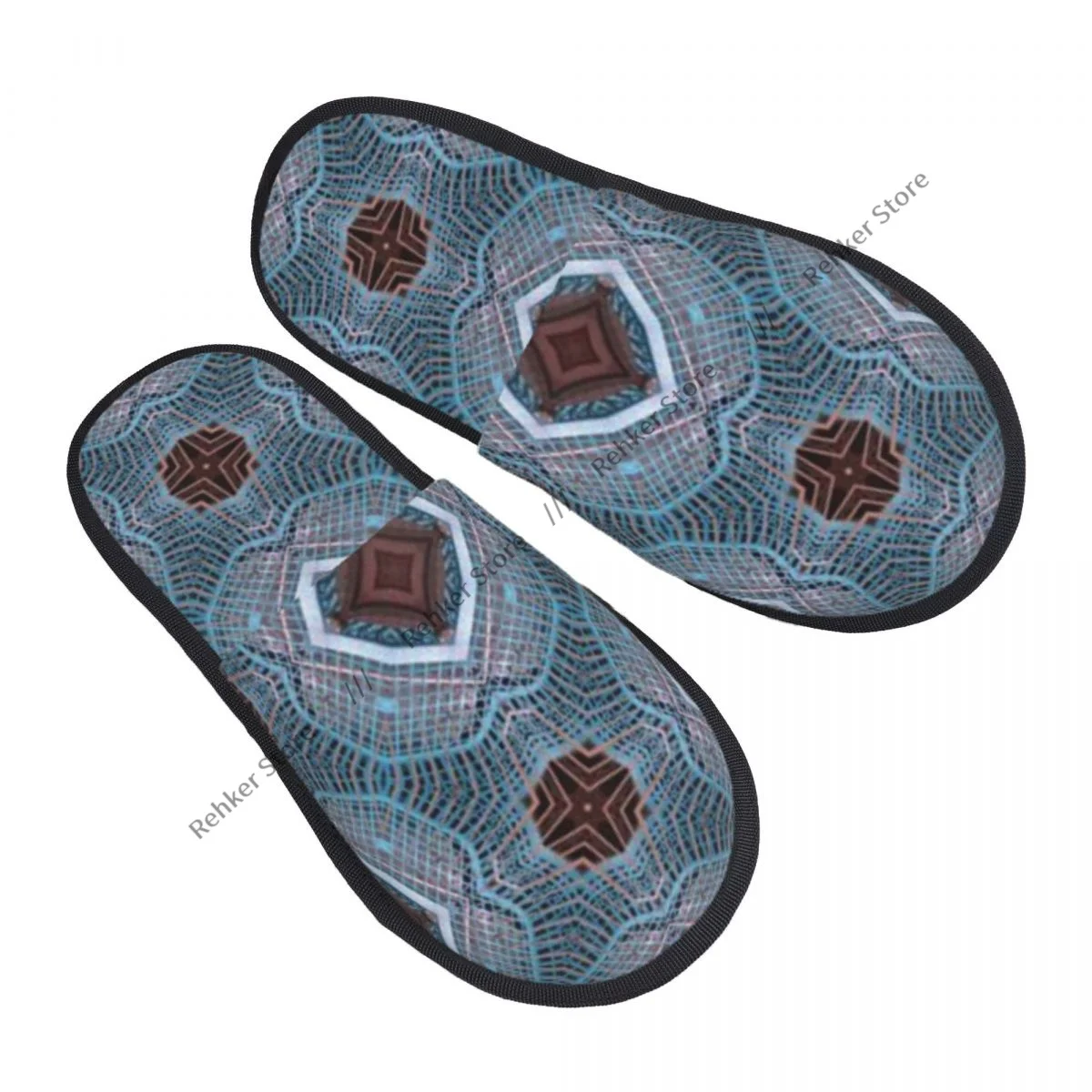 Home Slippers Indoor Bedroom Slipper Colorful Kaleidoscope Pattern Flip Flops Autumn Winter Furry Plush Shoes