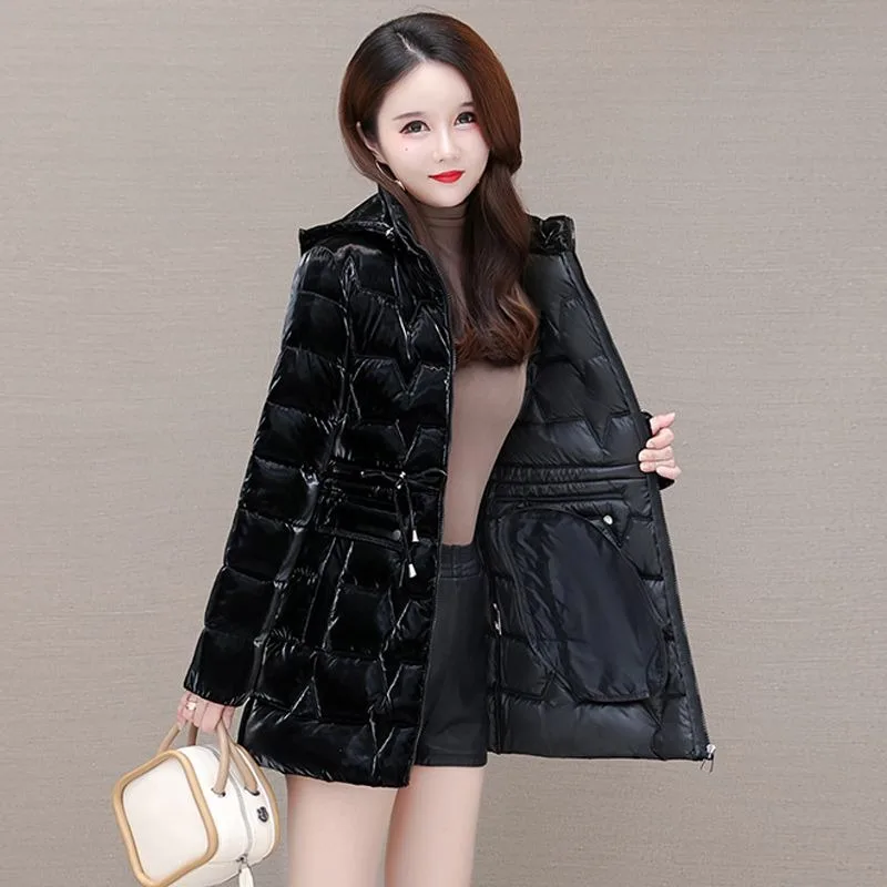 New 2024 Shiny Down Cotton Coat Women Korean Winter Thick Warm Long Hooded Parkas Female Casual Windproof Jackets Ladies Outerwe