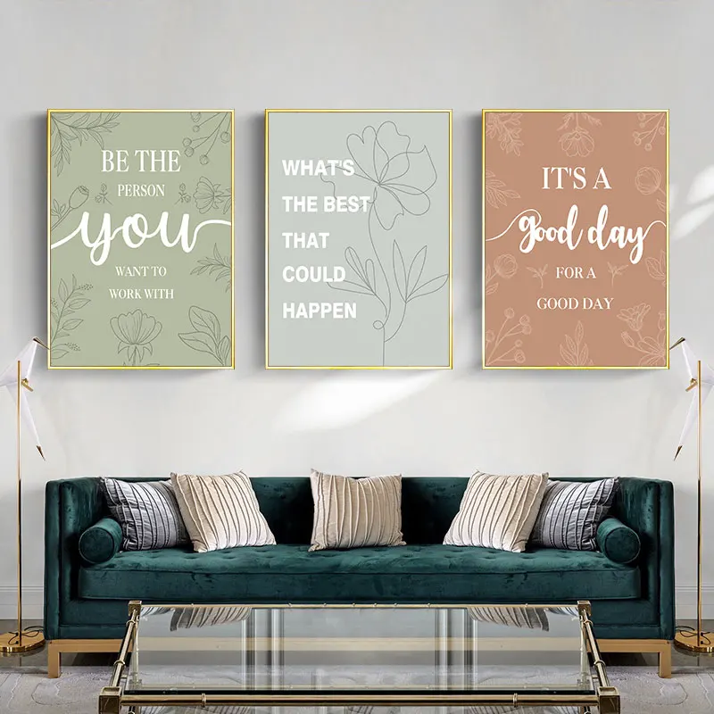 Modern Inspirational Quotes Canvas Art Poster Prints Plant Leaves Background Wall Decor Pictures for Living Room and Bedroom