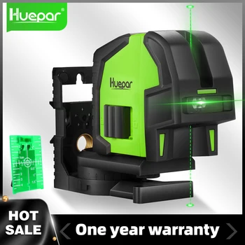 Huepar 2 Lines 2 Plumb Dot Green Beam Laser Marking Machine Level Self Leveling Fan Angle 130° Vertical and Horizontal Cross Line Level Tools