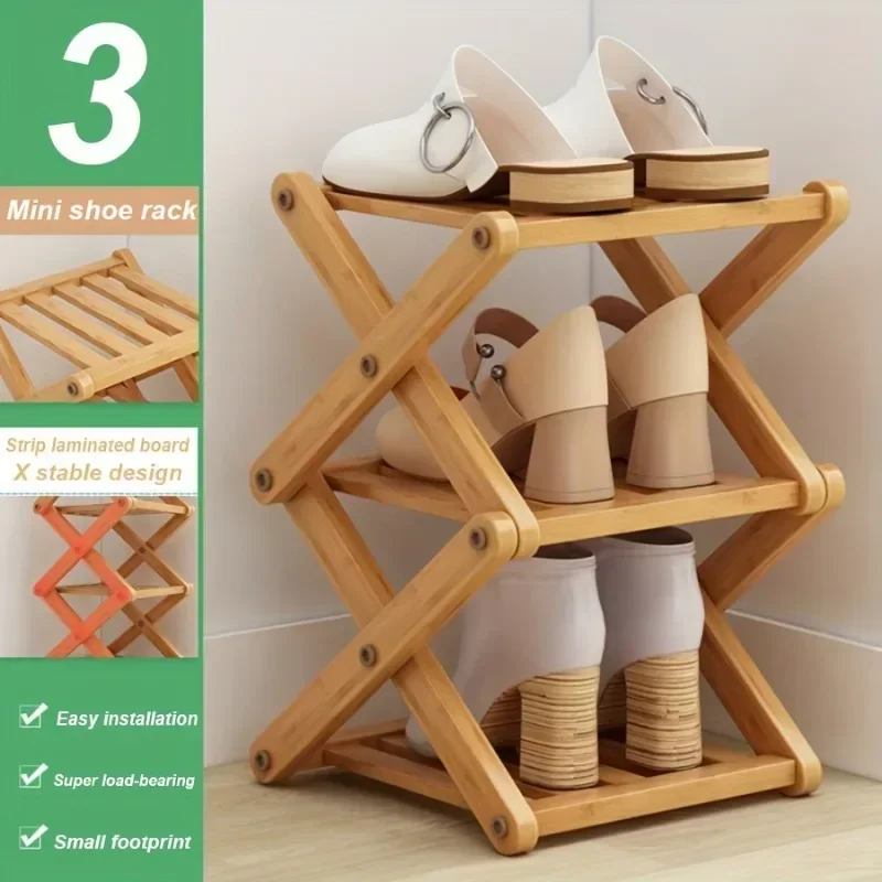 1pc Shoe Rack Simple Bamboo Multi-storey Indoor Bedroom, Family Use, Storage Rack At The Entrance Saves Space.