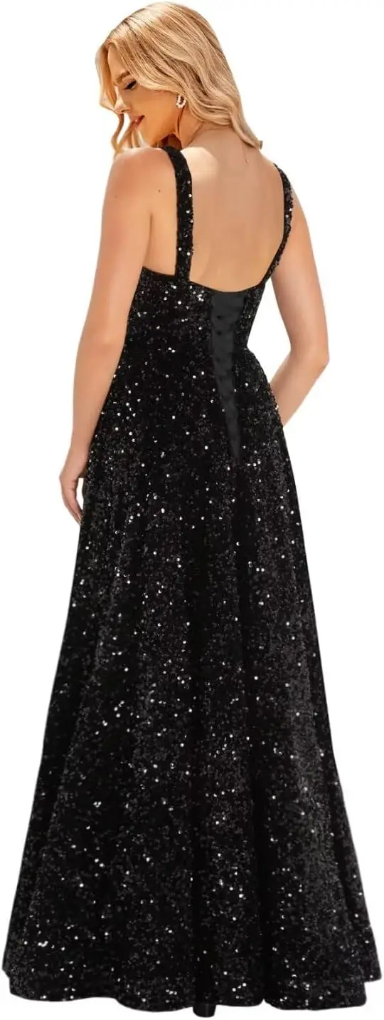 Abito da ballo lungo senza tasca con polsini, abito da sera formale accattivante abito da cocktail party, abito elegante senza schienale da donna 2025