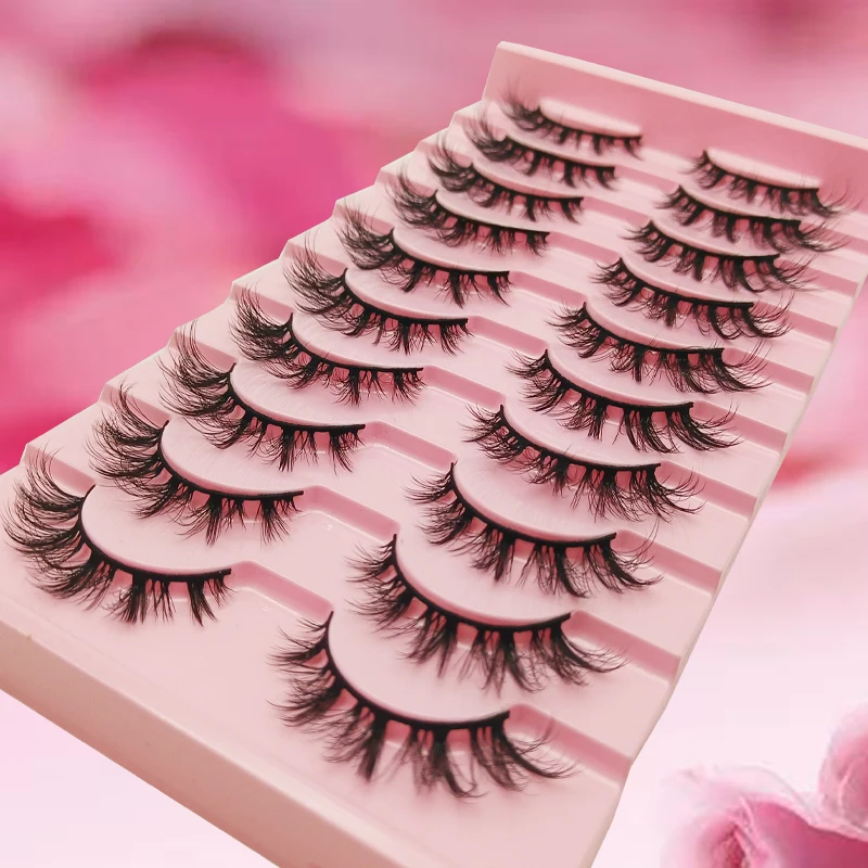 10 pares de caudas de olhos voadores inclinadas, olhos de mangueira estendidos, ondulação natural integrada e cílios postiços fofos