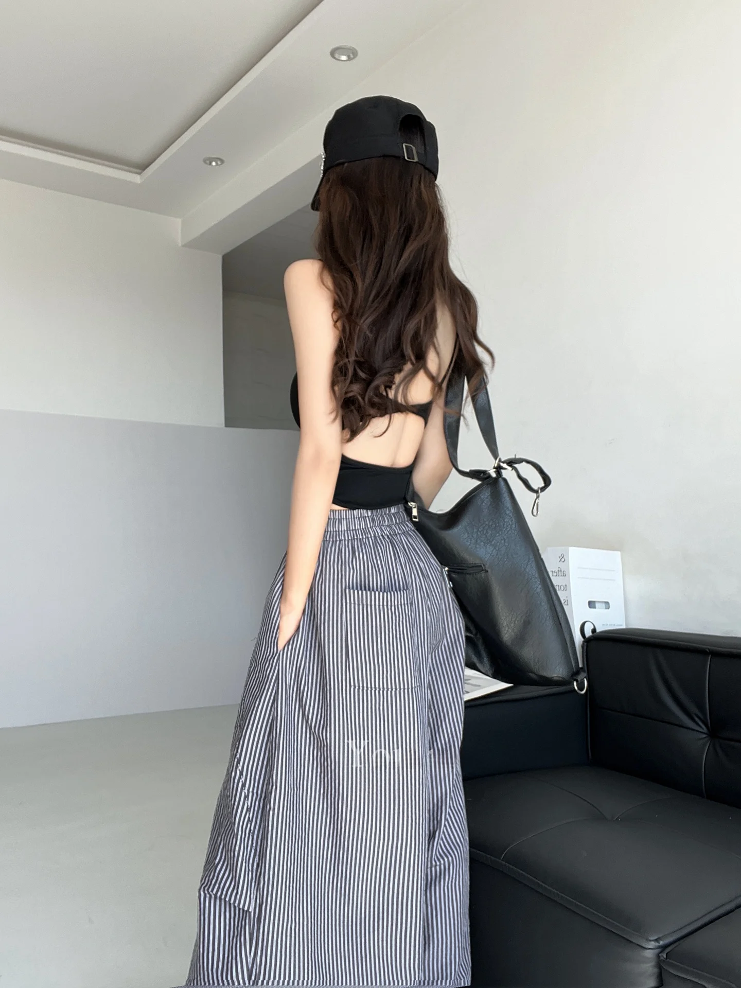 Pantalon amincissant à jambes larges, rayé rose, ample, vêtements de travail pour danse de rue, paresseux, décontracté, taille basse, taille élastique