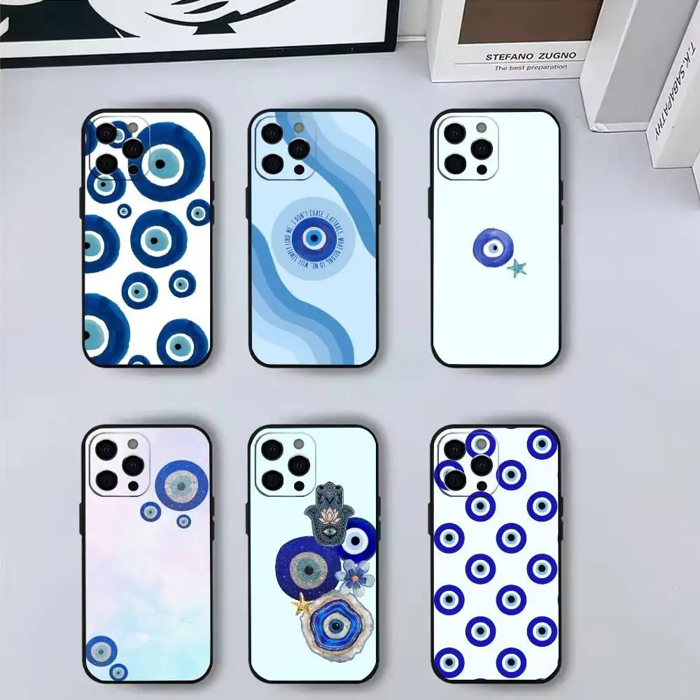 

Y-2-K L-Lucky Eye Blue Evil Eye Phone Case For iPhone 17,16,15,14,13,12,11 Plus,Pro Max,XS,Soft Silicone Black Cover