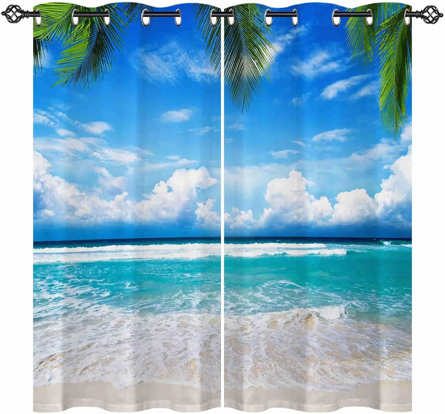 Rideaux prêts à poser Dblackout 2 Art 175x140 cm Rideaux plage tropicale pour chambre à coucher, décoration de fenêtre, rideaux à œillets, textiles de maison, rideaux thermiques, décoration de salon, rideaux imprimés