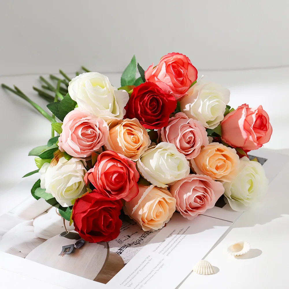 3/5 Stück Rosen-Kunstblumen-Blumenstrauß, 48 cm, künstliche Blumen für Garten, Hochzeit, Dekoration, Zuhause, Raumdekoration, Basteln, Geschenkzubehör