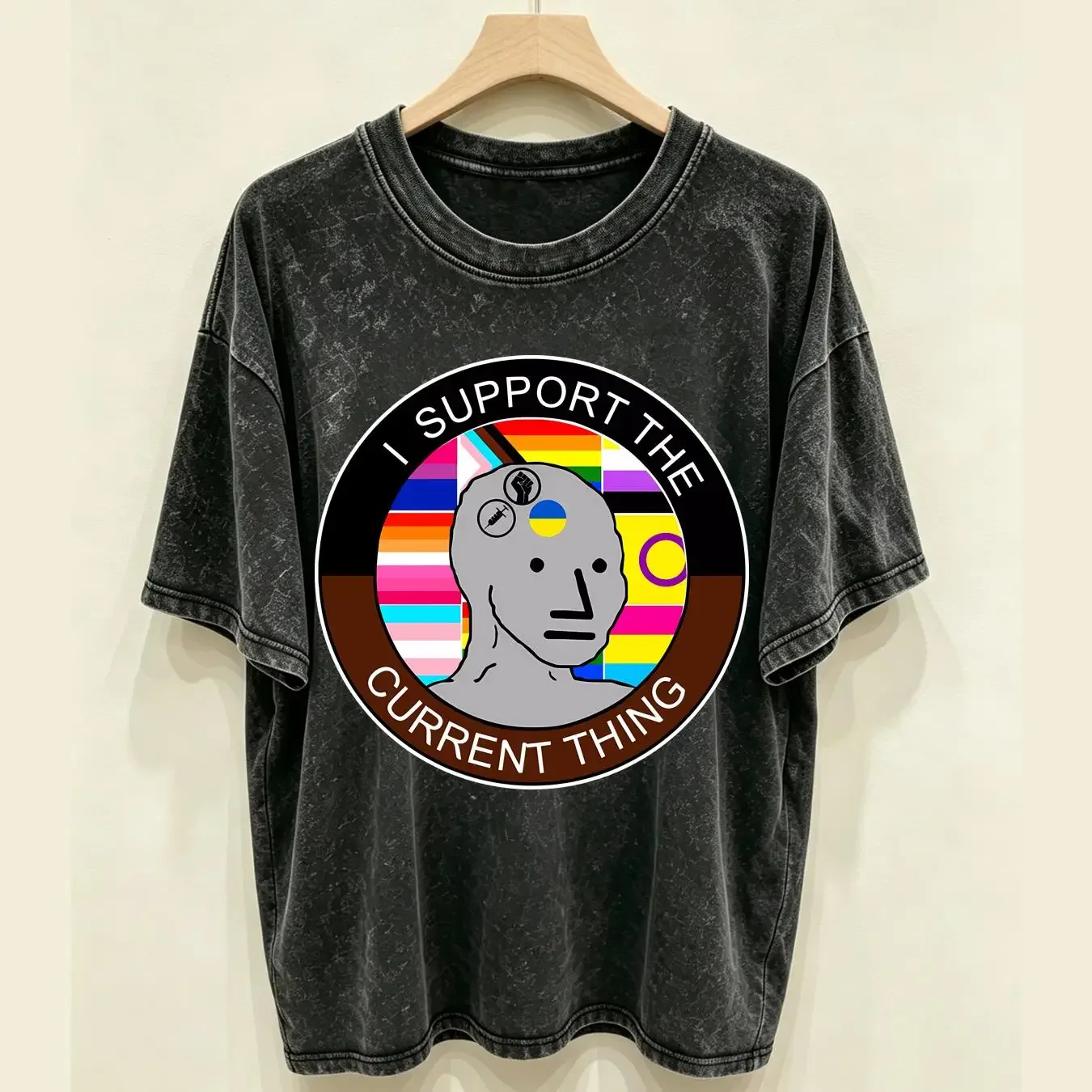 washed T Shirt I Support The Current Thing Meme S 5XL vintage Washed streetwear Comfortable Versatile Stylish Soft homme
