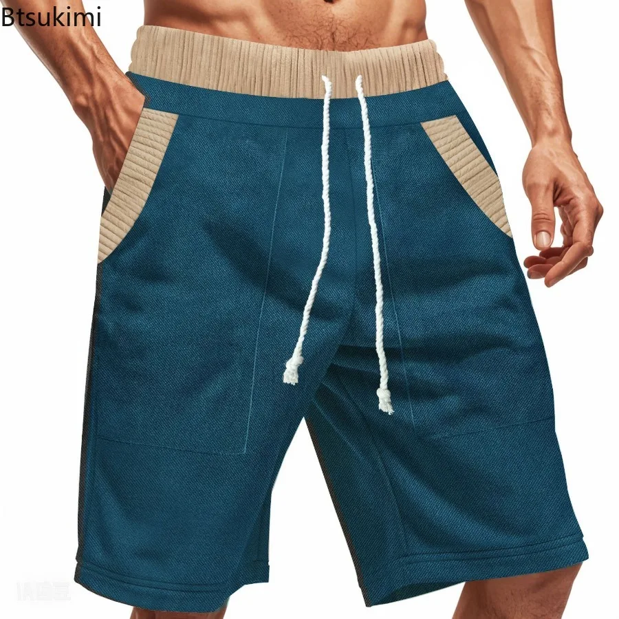 New 2025 Men's Summer Shorts Loose Casual Contrast Shorts for Men Trim Elastic Waist Pockets Shorts Male Outdoor Beach Shorts
