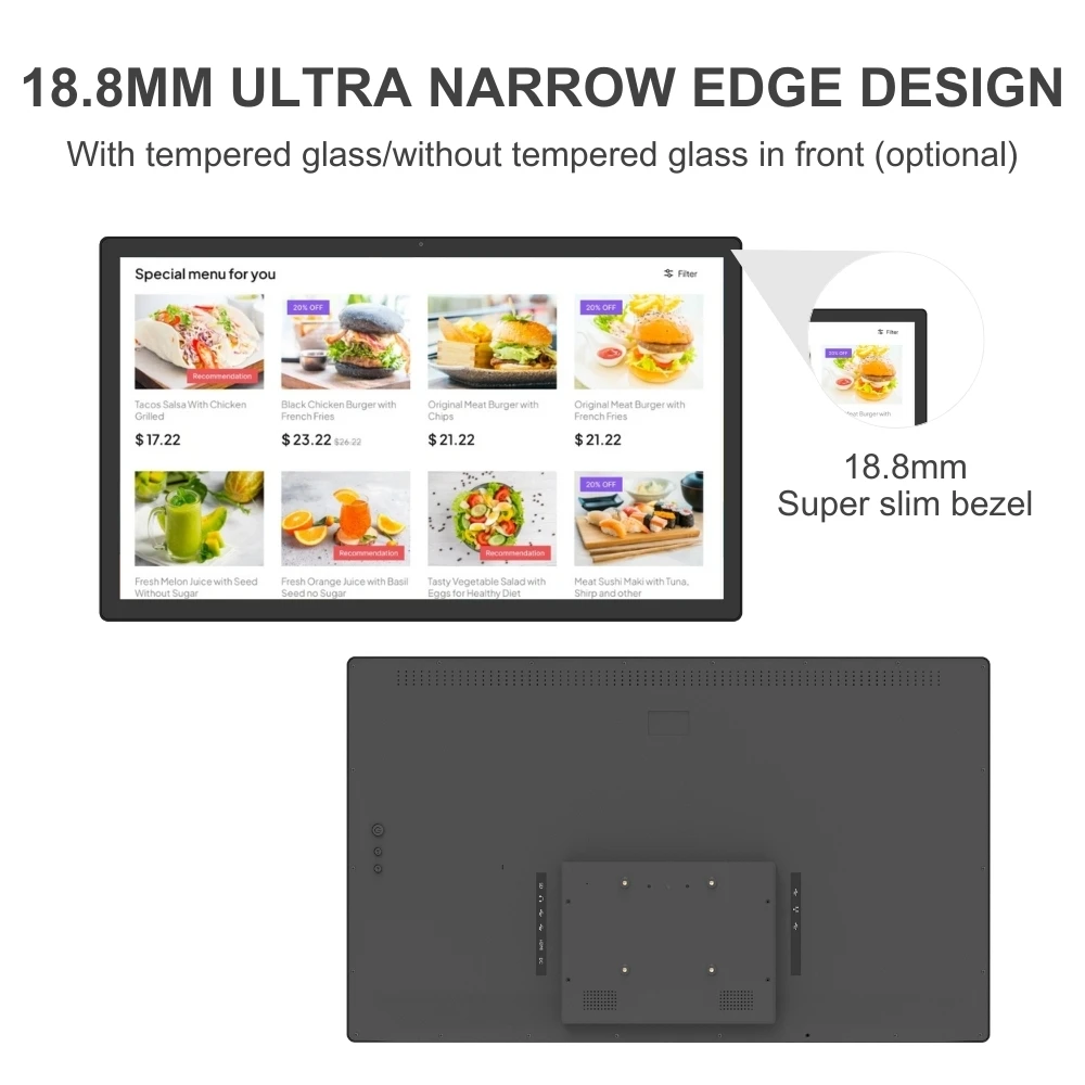 Restaurant Wall Mount Digital Signage Display Advertising 27 32 43 55 Inch Android 10 Tablet Pc Commercial Menu Board Display