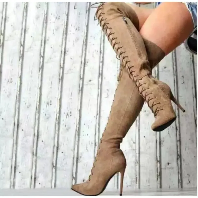 

Женские ботинки выше колена, богемные сандалии с ремешком на шпильке и молнией, пикантная женская обувь высокого качества с перекрестным ремешком