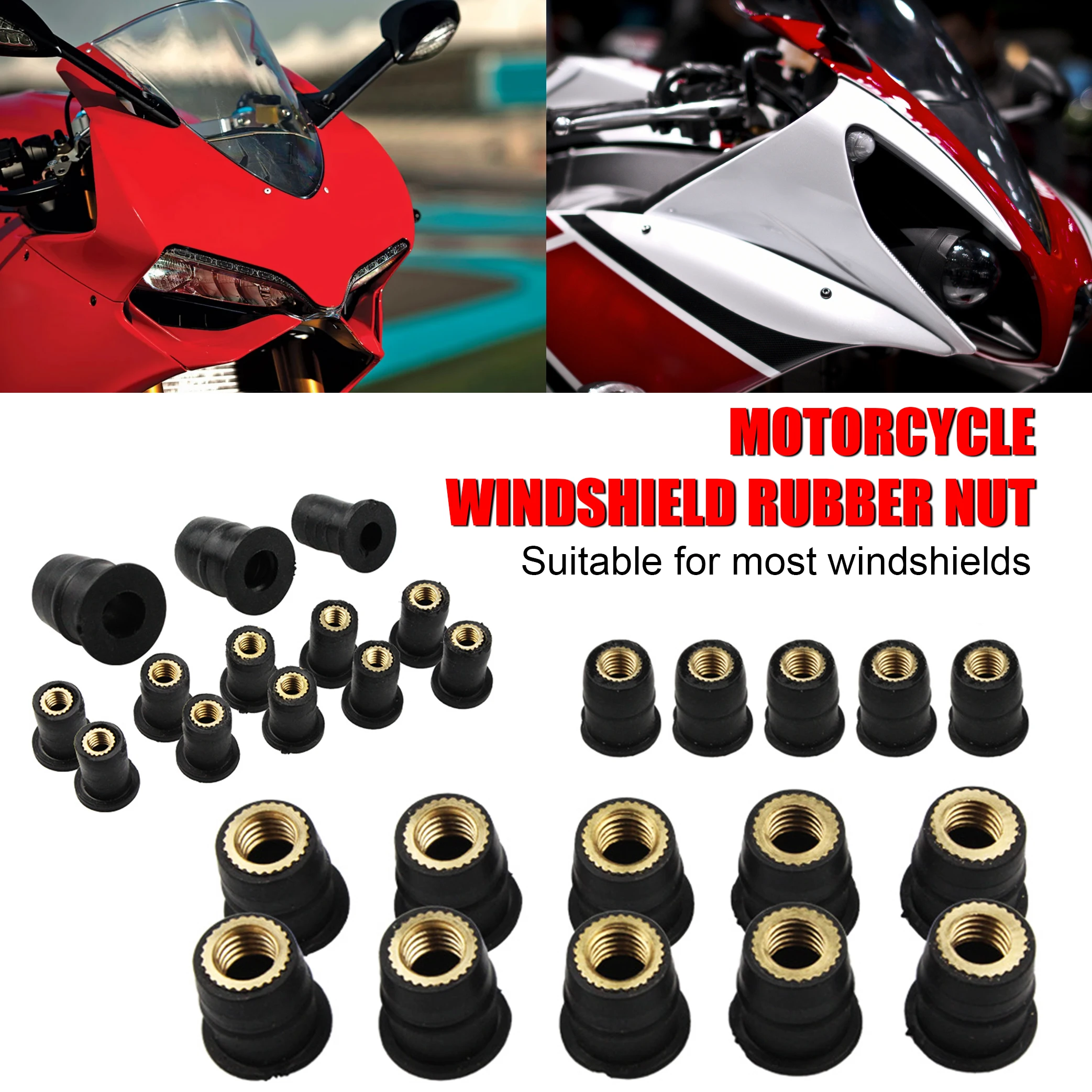 10Pcs M4 / M5 / M6 Motorcycle Rubber Well Nuts Sun Blind Windscreen Fairing Riding Accessories Fasteners Motorcycle Decoration