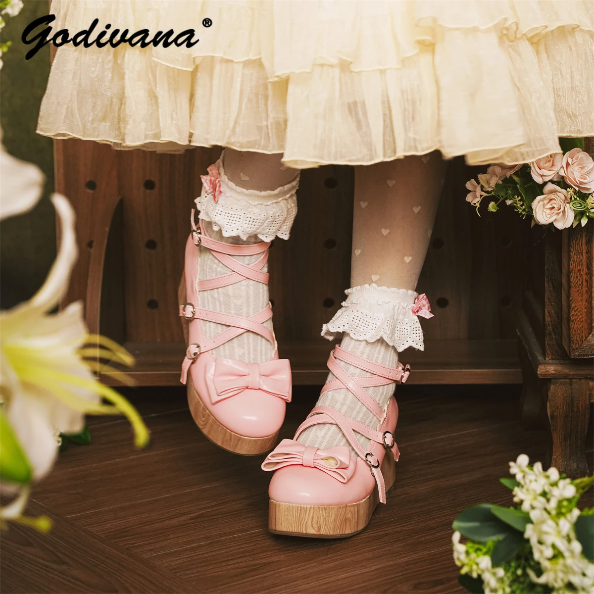 Новые весенне-осенние женские туфли-лодочки на высоком каблуке в стиле ретро с деревянной подошвой и круглым носком для девочек, туфли-лодочки Мэри Джейн