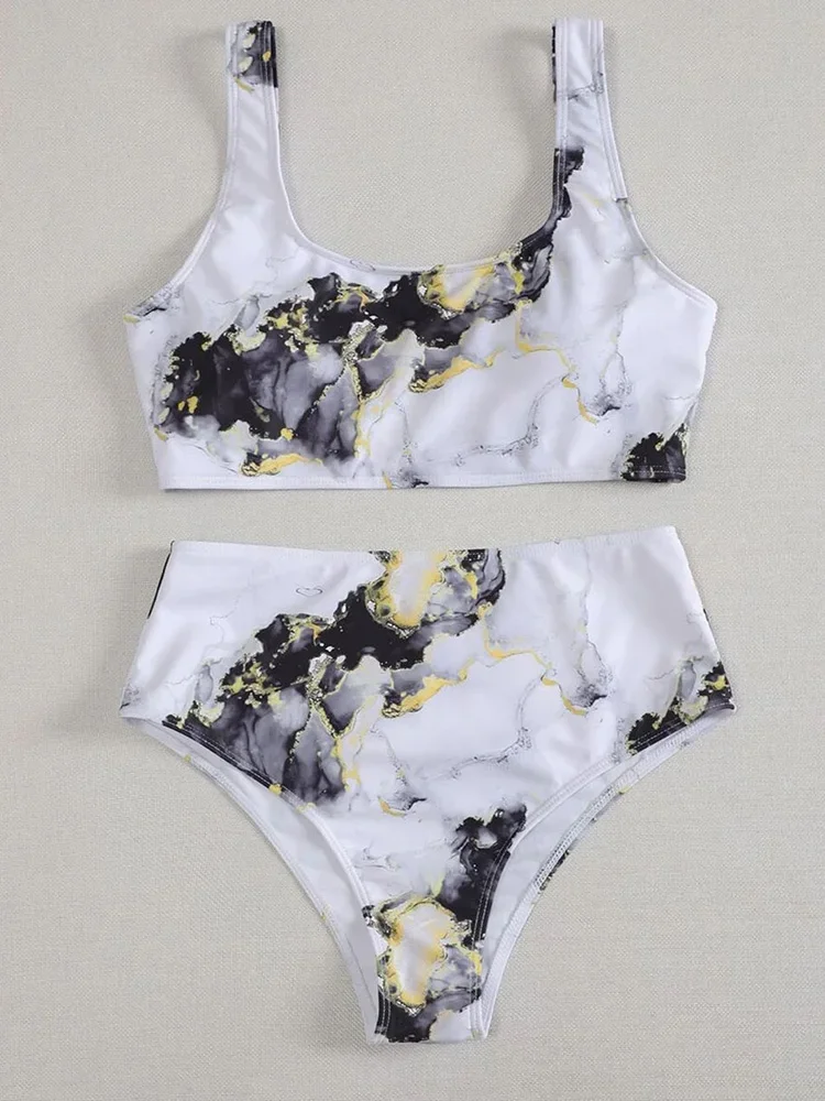 Bikini da spiaggia con stampa tie-dye sexy Set da 2 pezzi Costume da bagno diviso da donna Bikini da vacanza a vita alta 2025 Nuovo set bikini da bagno estivo