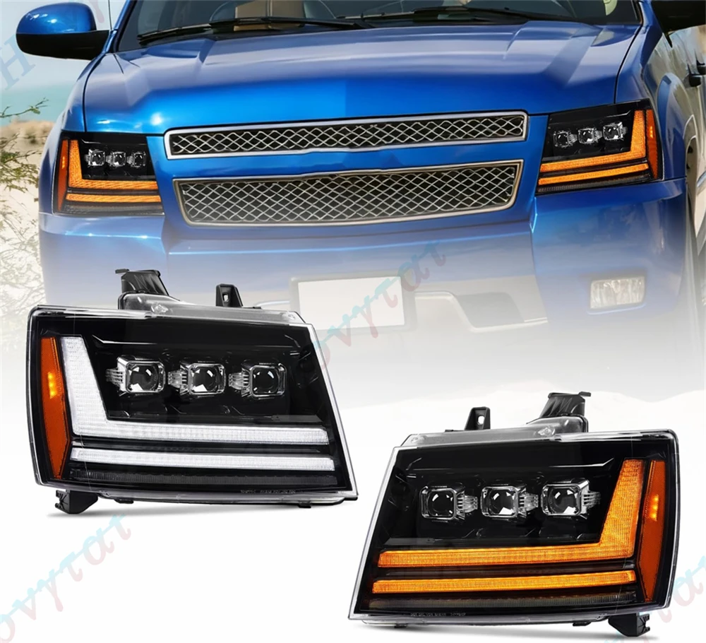 Pair LED Headlights For 2007-2014 Chevy Chevrolet Suburban Tahoe Avalanche Headlamps LED Front Lights Turn Signal DRL Assembly