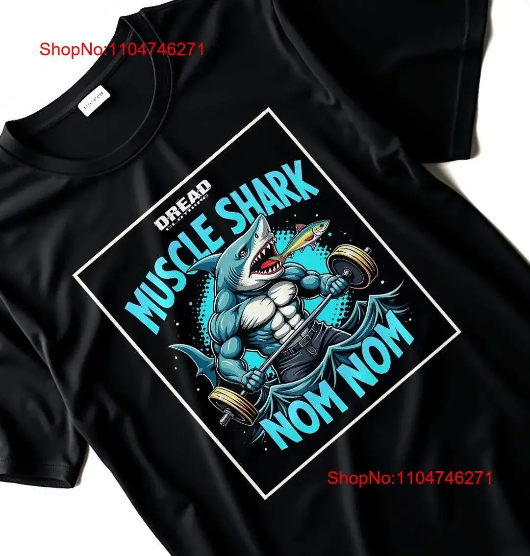 Muscle Shark Nom T Shirt Funny Gym Bodybuilding  vintage Washed fashion Top For Everyday Wear homme Slightly Stylish Stretched