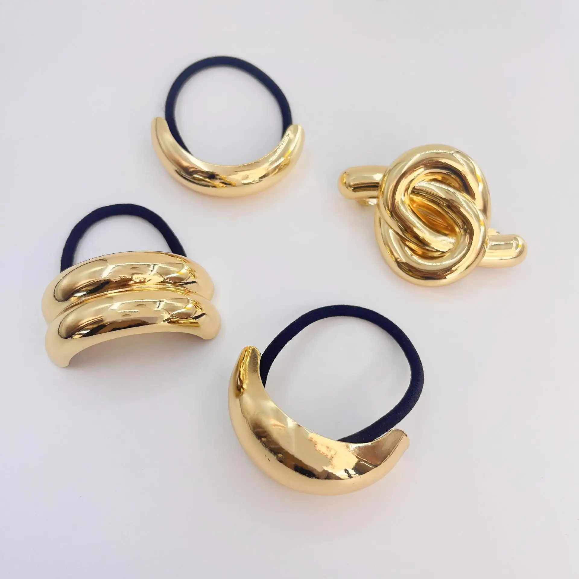 New Gold Color Dome Cuff Hairband Glossy Double Arch Elastic Ponytail Hair Pin Ties Rope Headwear Jewely Accessories Gift