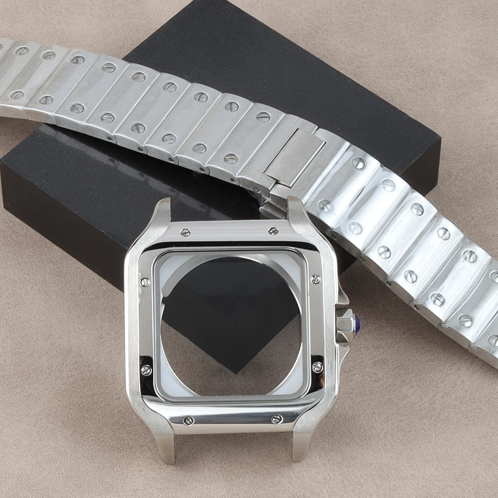 38mm NH35 Watch Case 10ATM Waterproof Solid Stainless Steel 21mm Bacelet for Santos NH35 NH36 NH38 Automatic Movement 27mm Dial