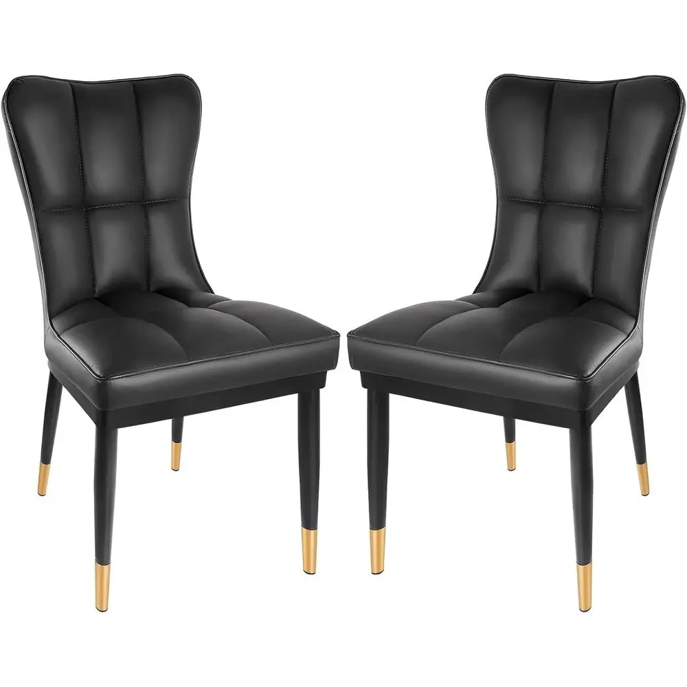 

Комплект из 2 кожаных обеденных стульев с высокой спинкой, удобные стулья с мягкими сиденьями и металлическими ножками для кухни, столовой, гостиной и спальни