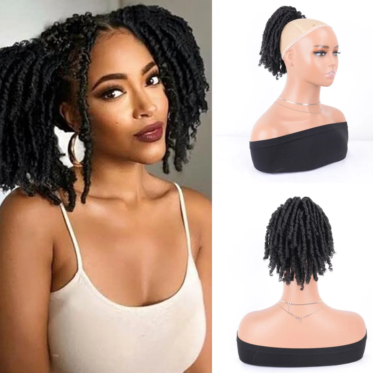 Synthetic Short Dreadlocks Ponytail 8 Inch Drawstring Ponytail Draw String Afro Synthetic Dreadlock Hair Ponytails Extension