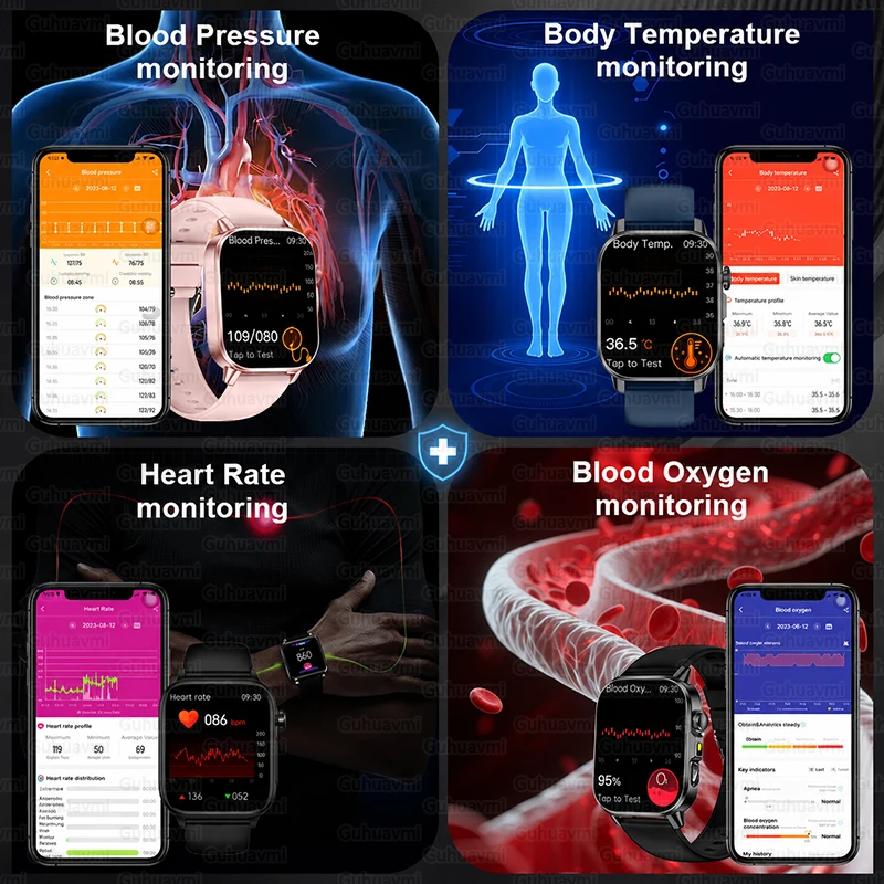 40S Quick Full Body Check Smart Watch AMOLED Display ECG Uric Acid Blood Lipid Test Bluetooth Call IP68 Waterproof Smartwatches