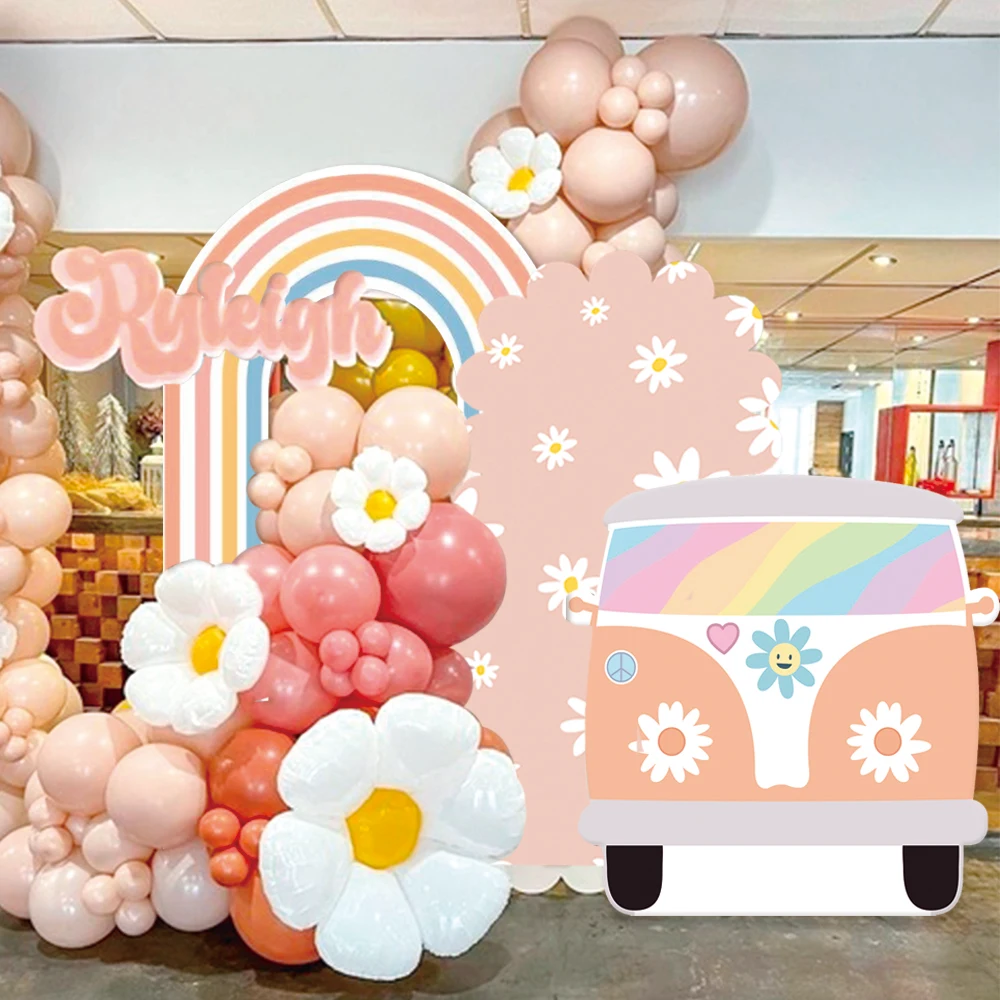 Hippie Party Decoration Rainbow Daisy Groovy Bus DIY Boho Baby Shower Birthday Wedding Retro Hippie Party Backdrop Photo Props