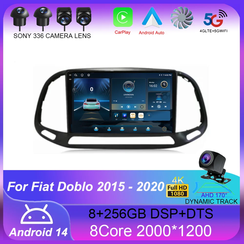 

Android 14 For Fiat Doblo 2015 2016 2017 2018 2019 2020 GPS Car Radio Multimedia Video Player Stereo Navigation Wifi 360 Camera