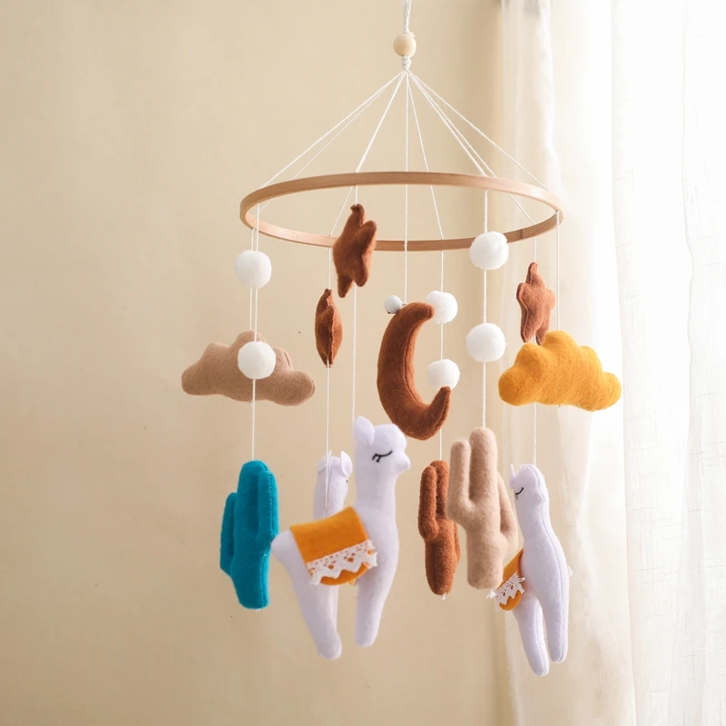 Baby Rattle Toy Bed Bell Alpaca Hanging Toy 0-12 Month Newborn Wooden Mobile Music Crib Holder Bracket Infant Bed Accessories