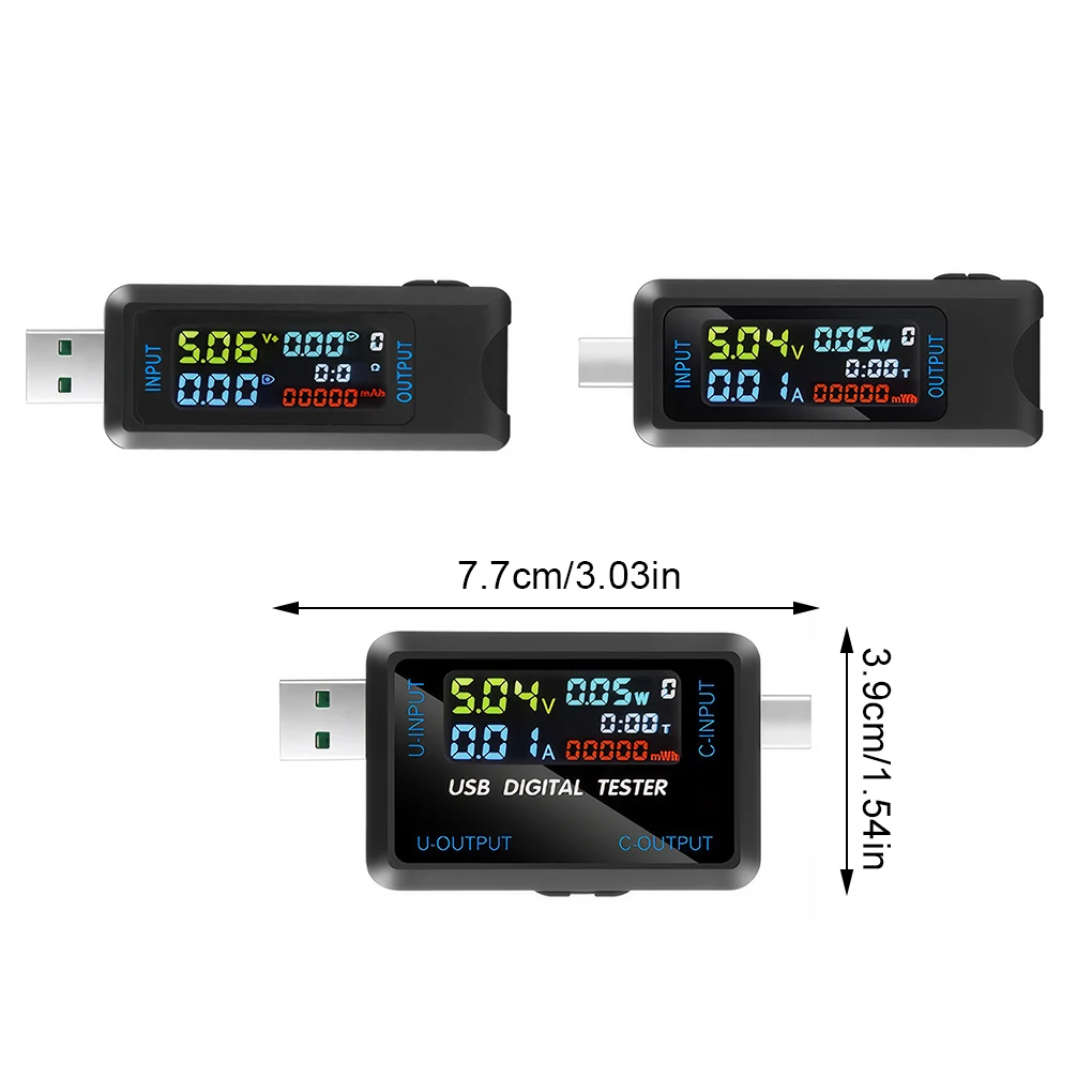 10 في 1 USB Type-C الجهد الحالي متر شاشة ديجيتال شاحن فاحص تيار مستمر 4.5-36 فولت 0-8A أمبير فولت متر