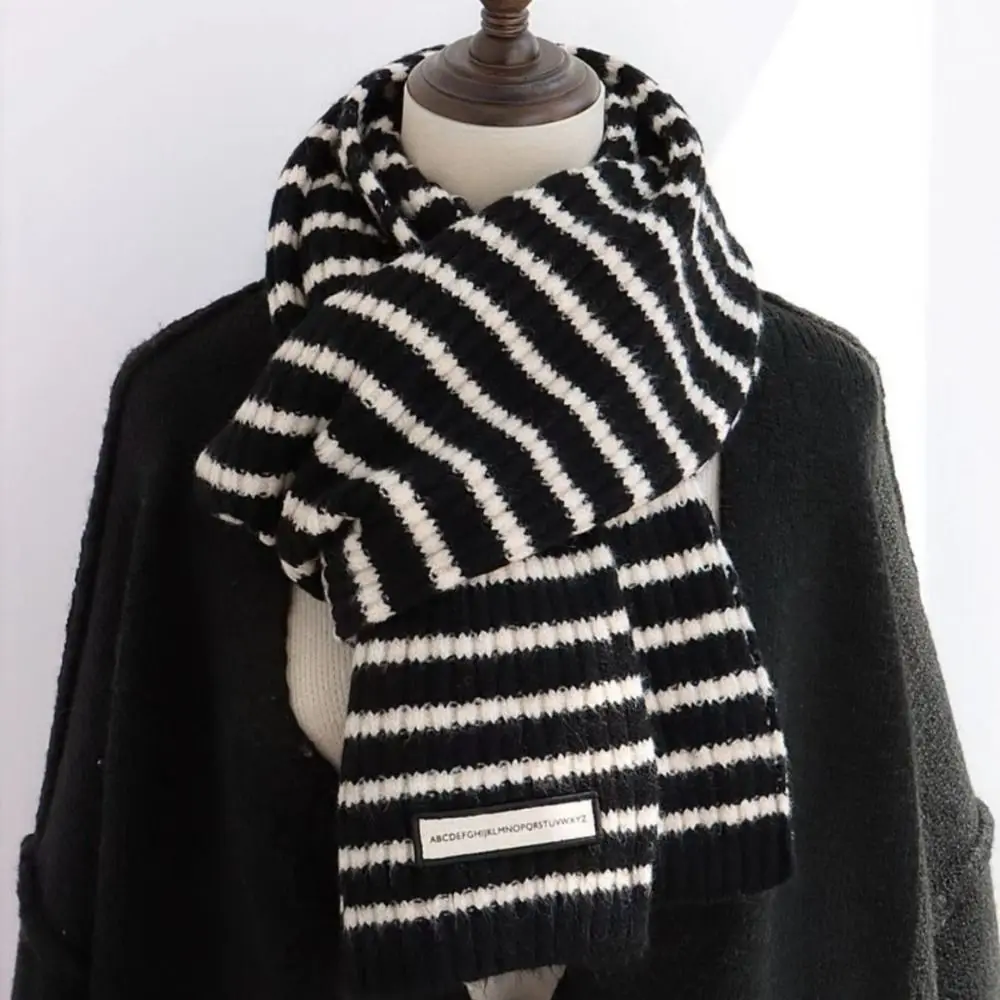 Vintage Warm Winter Scarf Soft Striped Woolen Long Scarves Thickened Knitted Shawl Wrap Women