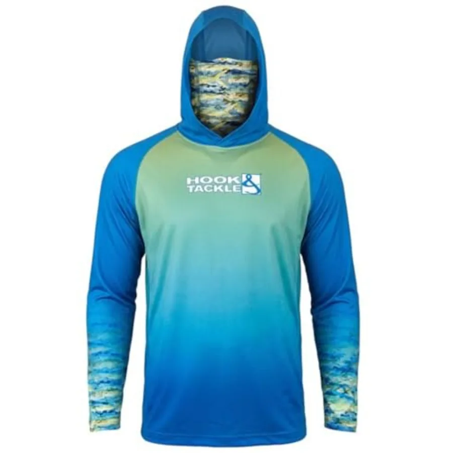 

UV protection fishing hoodie mask for men, polyester-spandex blend, aqua blue, quick-dry and sun-safe for outdoor water sports