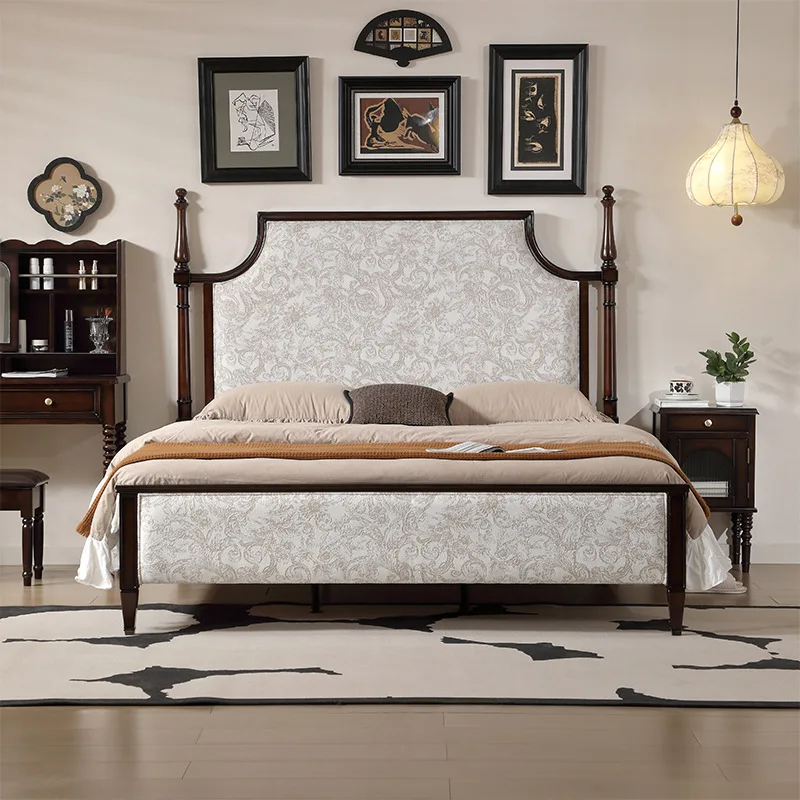 

French retro solid wood bed 1.8 meters double bed medium antique soft bag master bedroom high-end soft rely light luxury