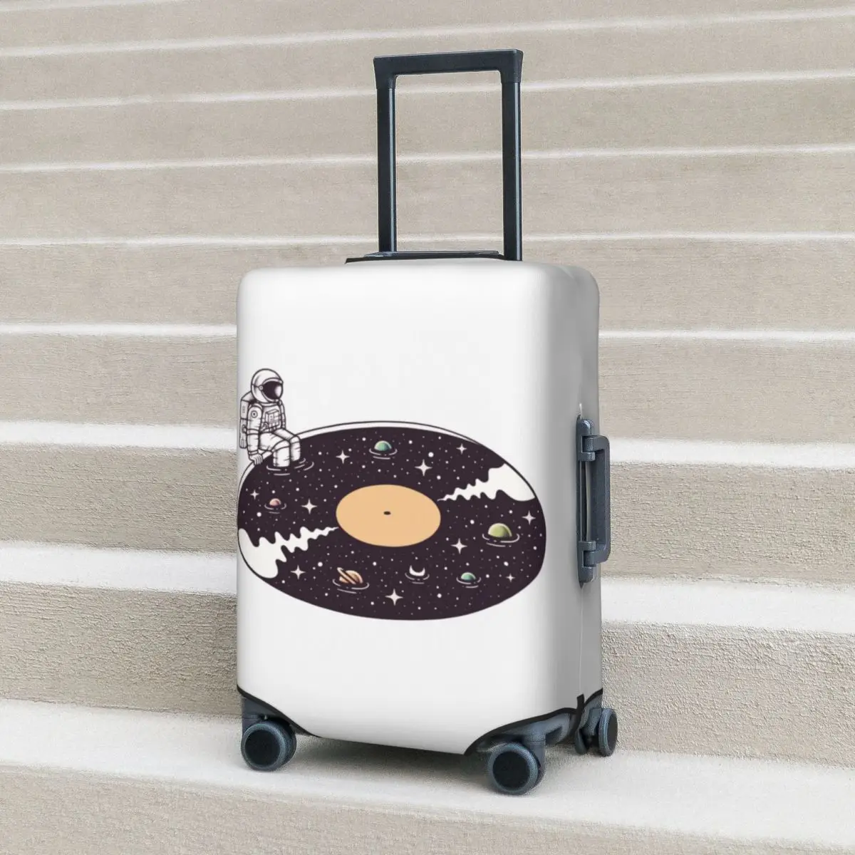 Cosmic Sound Suitcase Cover Astronaut Planets Music Flight Cruise Trip Strectch Luggage Case Protection Xmas Gift