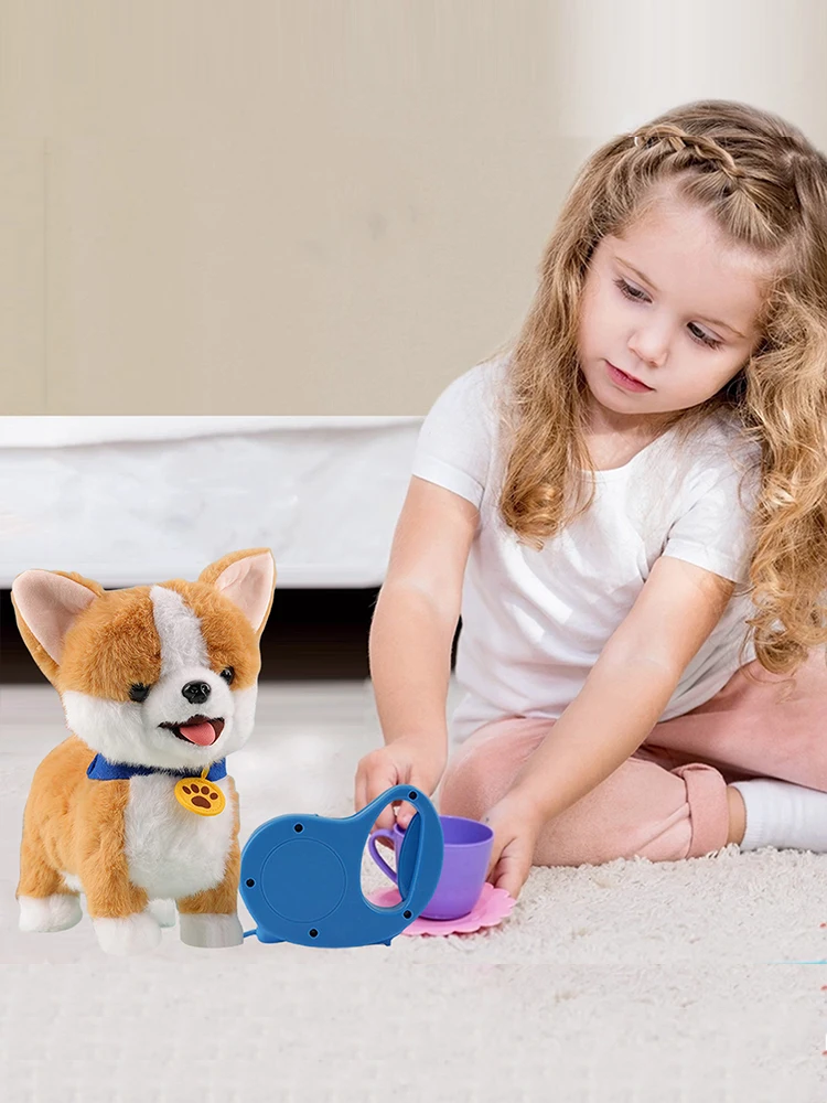 Elektronisches interaktives Plüschtier mit Fernbedienung und Leine, realistisches Roboter-Welpenspielzeug für Kinder ab 4 Jahren