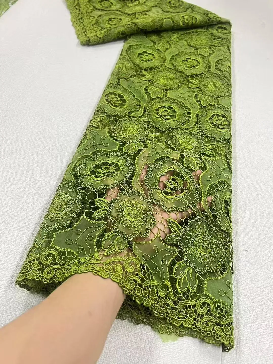 

2025 High Quality African Nigerian With Tulle Sewing Lace Fabric Guipure Embroidery Dresses Sequins Beads Stone 5yards JL468