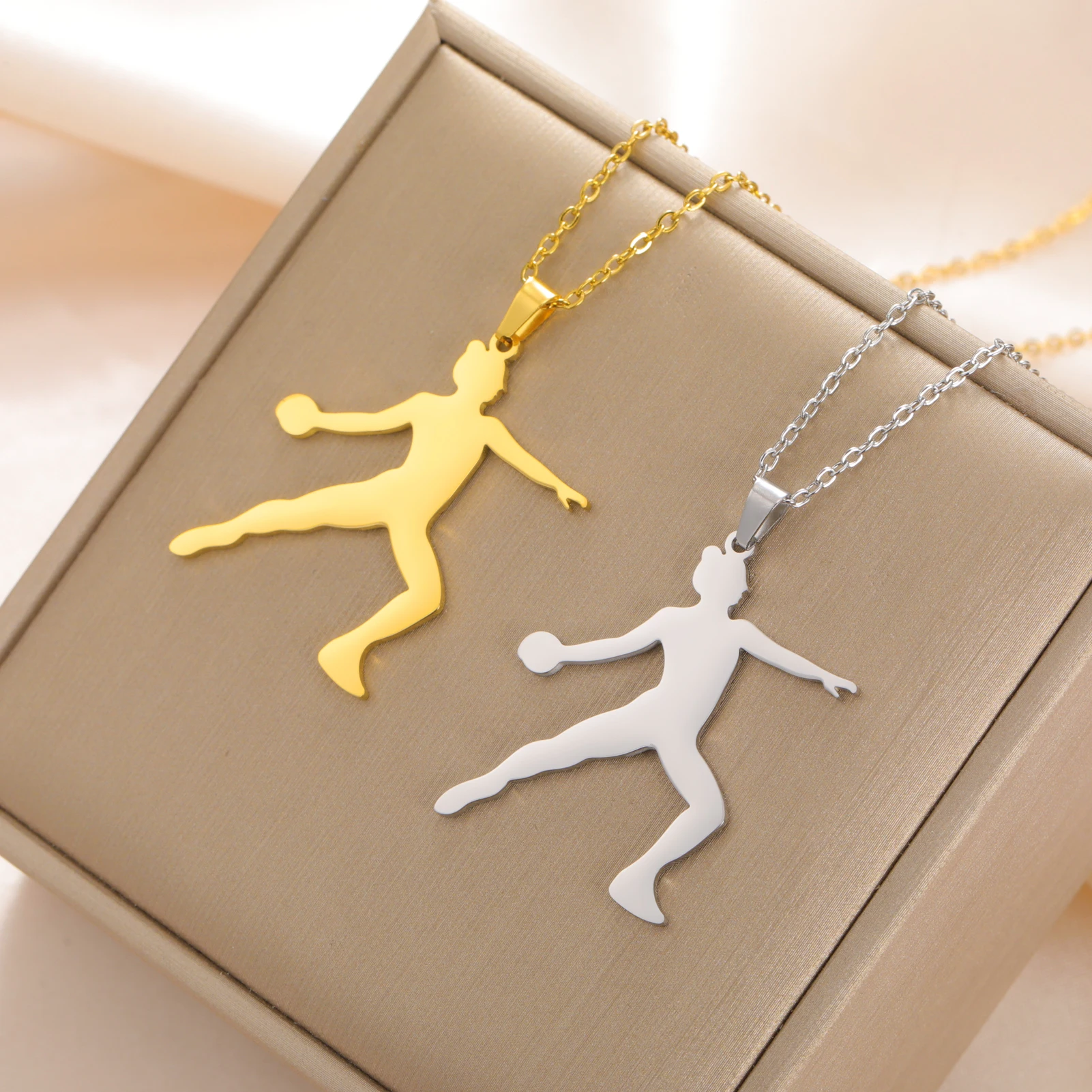 Unift Discus Girl Silhouette Figure Necklaces for Women Stainless Steel Sport Pendant Neck Chain Fashion Inspired Jewelry Gift