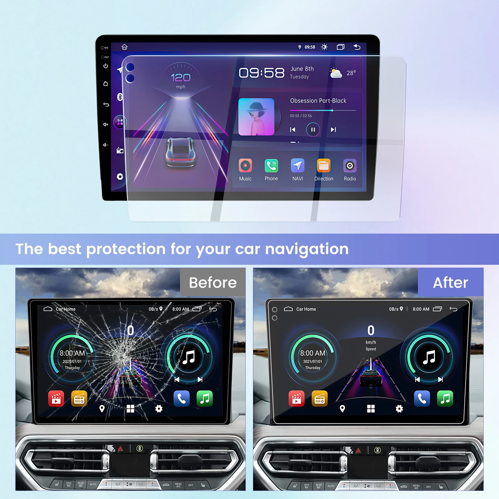 Accessories For 9/10inch Android Car Radio Multimedia Player empered Glass Protective Film Sticker Waterproof Scratach Resistant