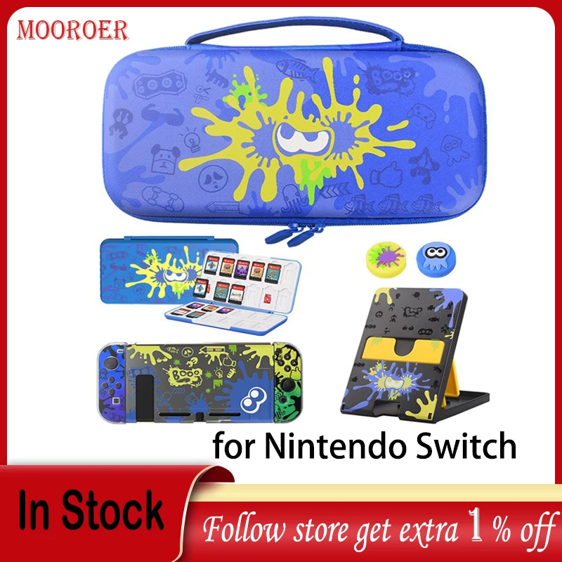 

Mooroer Carrying Case Protective Bag for Nintendo Switch with Case Button Cap Host Stand Portable Storage Bag