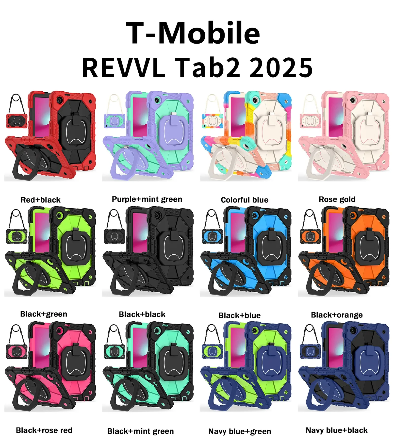 

Heavy Duty Rugged Military-grade Drop Armor Tablet Case For T-Mobile Revvl Tab 2 2025 Released 10.1 Inch Rotating Stand Cover