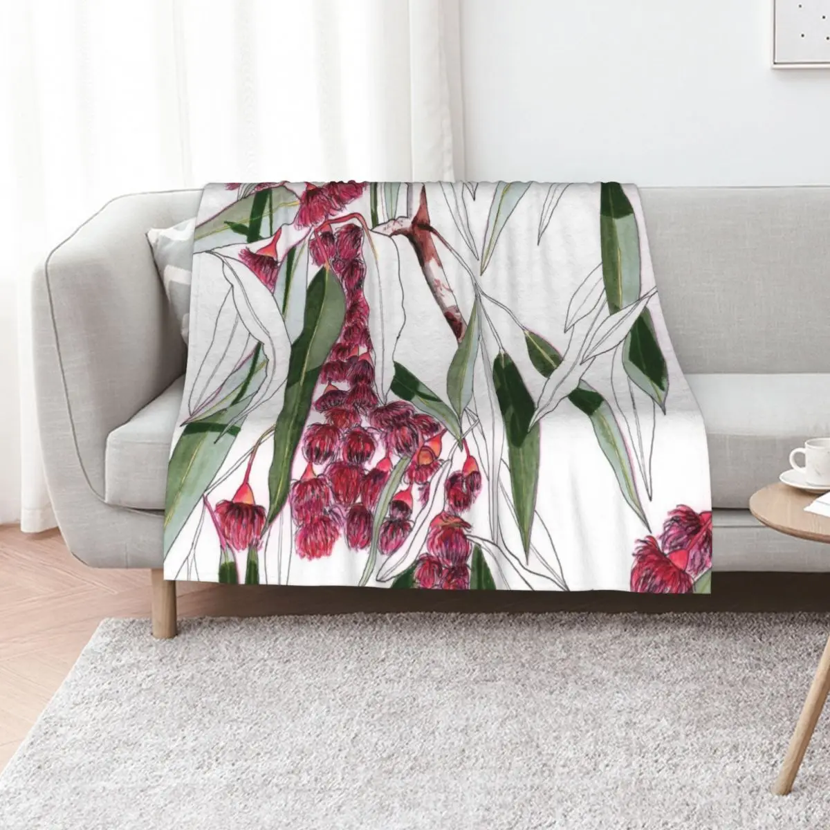Flowering Gum Pink Australian Eucalyptus Leaves Throw Blanket Cozy Napping Blanket Gift for Mom Dad