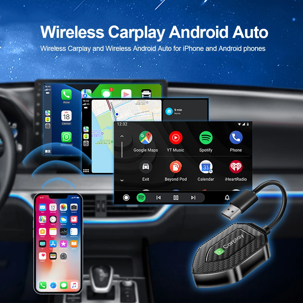 Bluetooth 5.0 Wireless CarPlay 2 in1 Wireless Android Auto Adapter Smart  Box  WiFi BT Auto Connect Plug&Play For Wired CP Cars